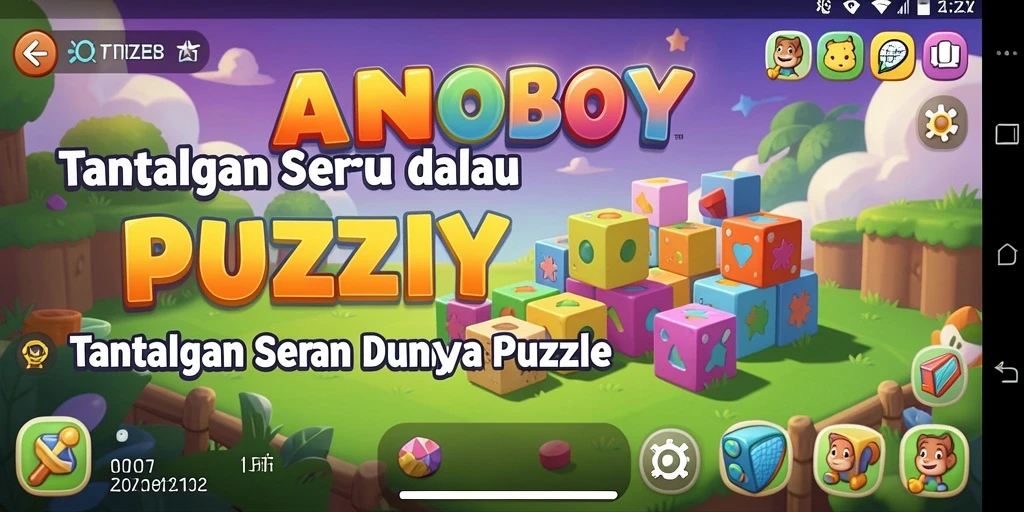 Screenshot gameplay ANOBOY yang menampilkan berbagai teka-teki menarik.