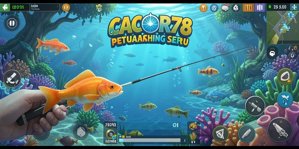 Tampilan gameplay <strong>CACOR78</strong> yang menarik dengan berbagai jenis ikan yang siap ditangkap.