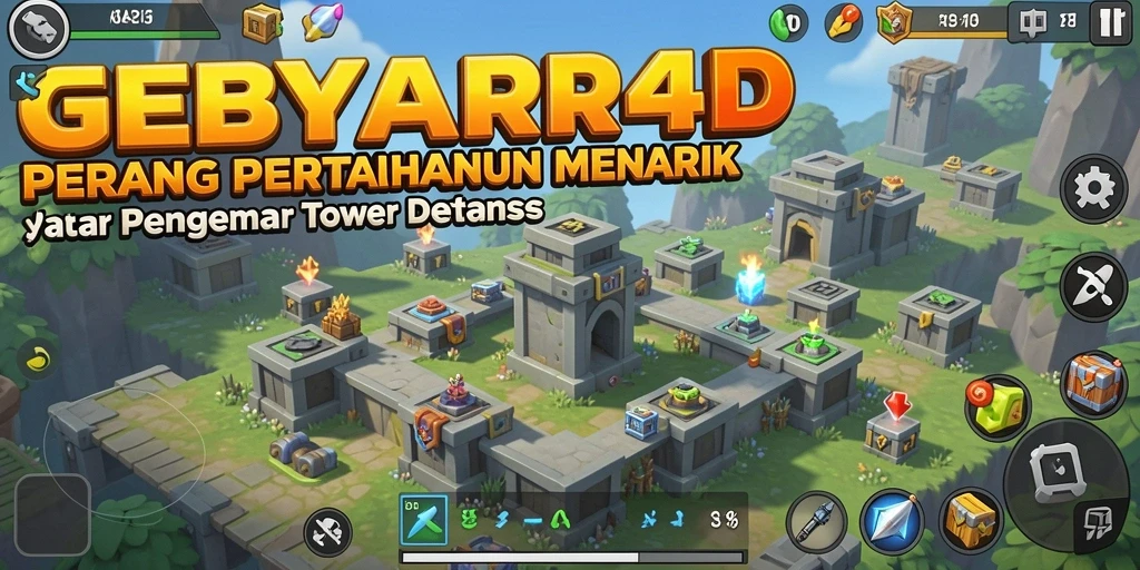 Tampilan grafis gameplay Tower Defense yang seru