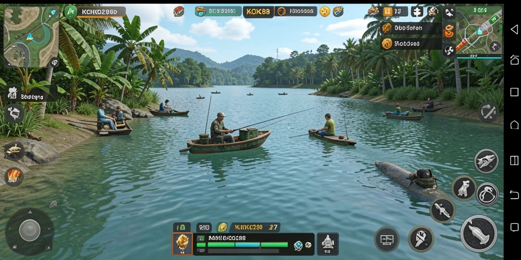 Tampilan gameplay KOKO288 yang menampilkan momen menunggu ikan mematuk.