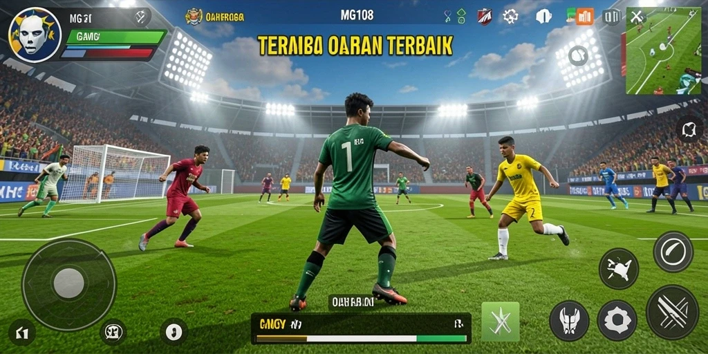 Screenshot utama MG108 menampilkan aksi seru dalam pertandingan olahraga.