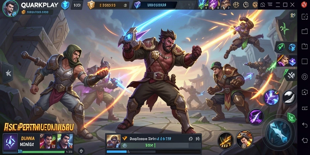Tangkapan layar gameplay seru dari QUARKPLAY dengan aksi pertempuran intens.