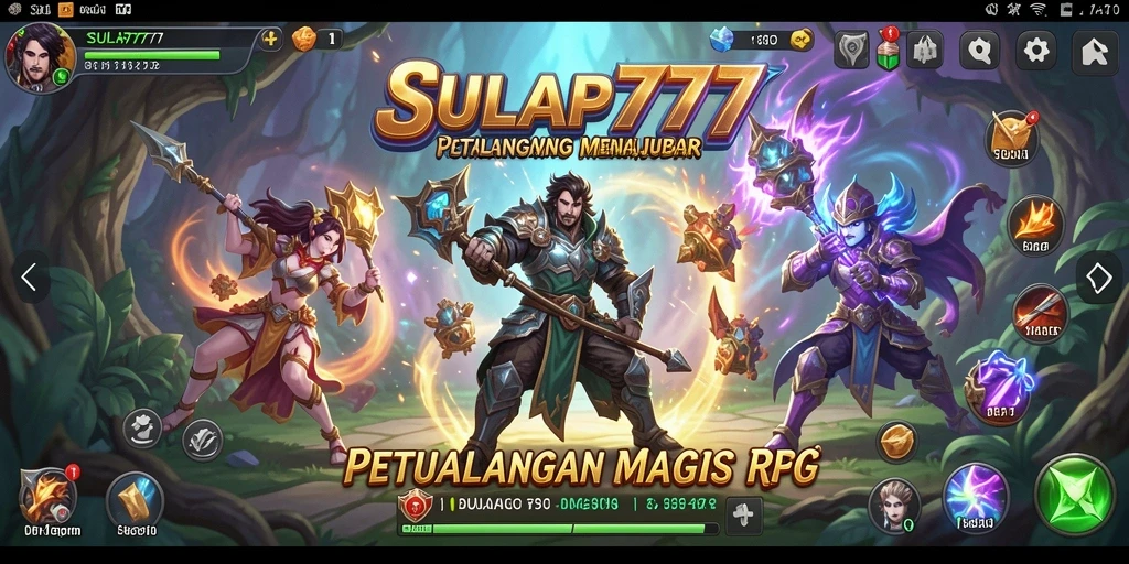Screenshot menunjukkan pertempuran epik dalam dunia magis SULAP777.