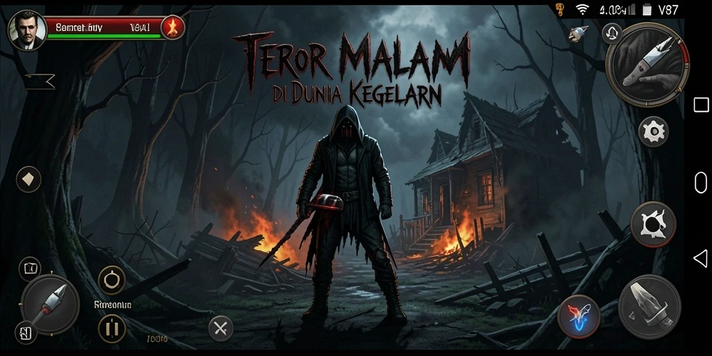 Screenshot utama V87 menampilkan gameplay yang mencekam dan suasana yang menyeramkan.